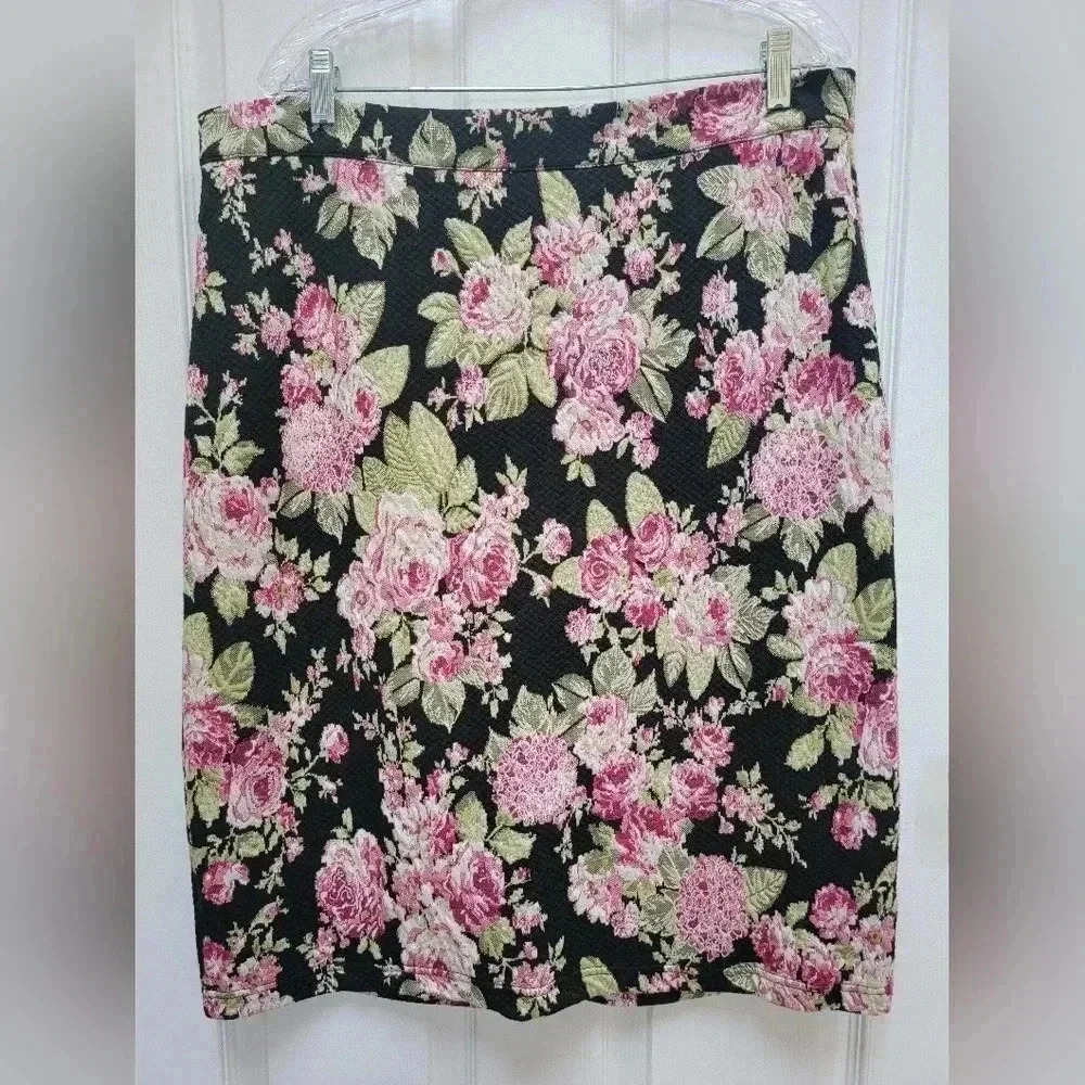 Maeve Anthropologie Women's Stretch Knit Rose Floral Zipper Back Skirt Size XL